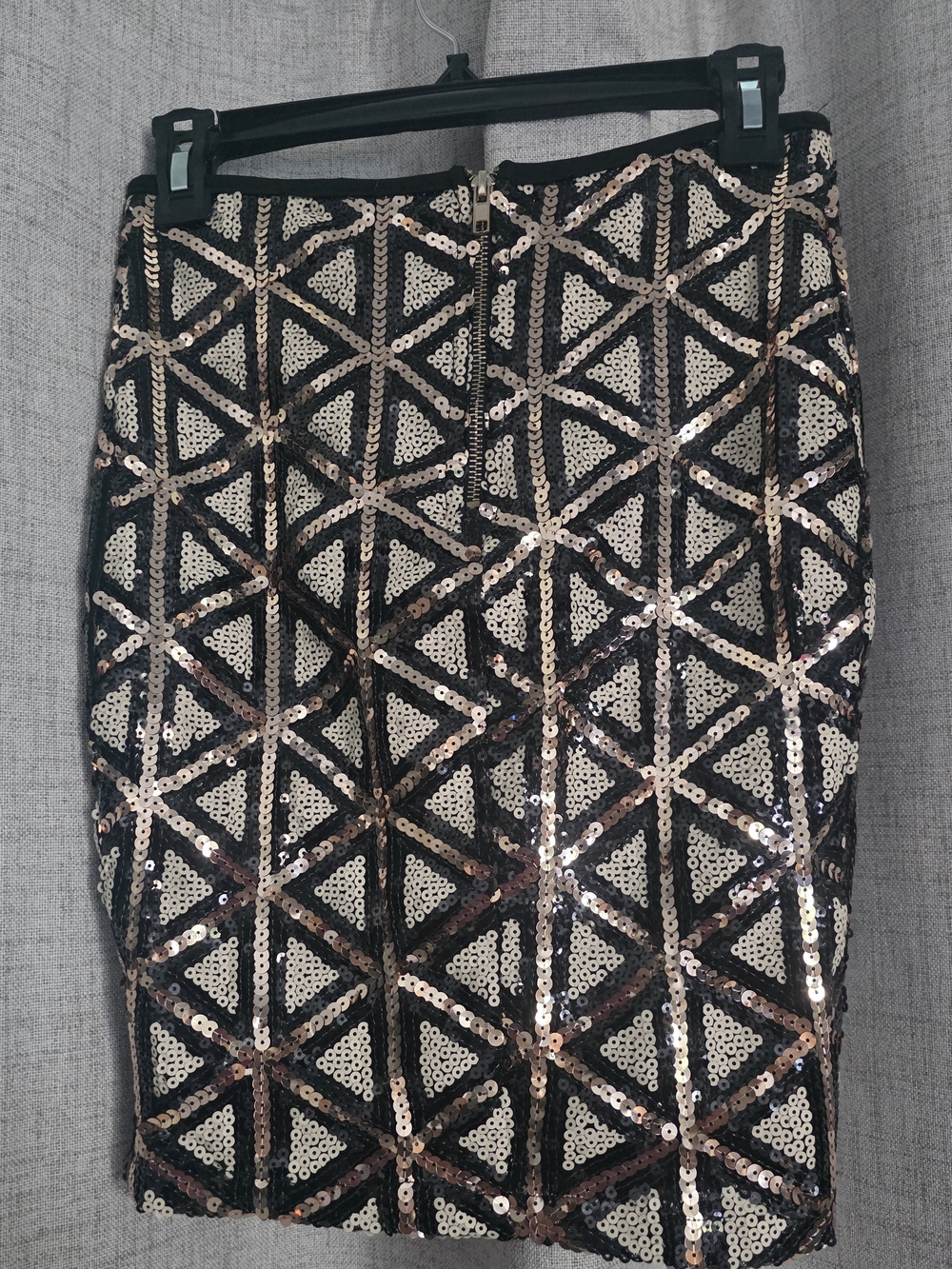 a'gaci Black Pencil Skirt with Gold Geometric Sequin Pattern - Picture 2 of 3